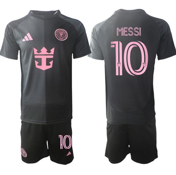 Youth Black Inter Miami CF #10 Lionel Messi 2025 Away Soccer Jersey Suit